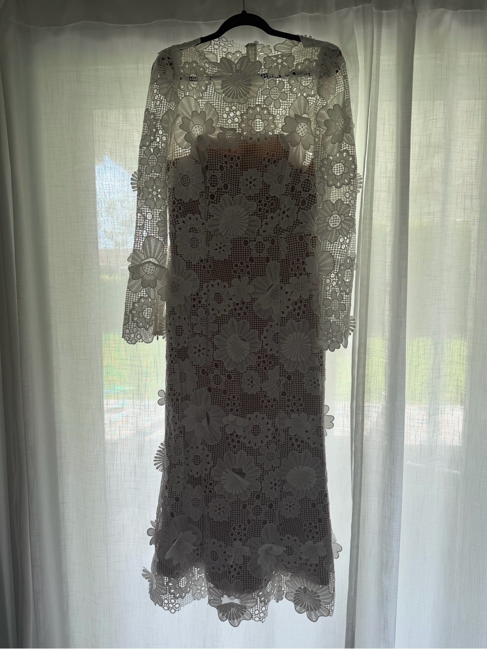 Elliatt White Floral Crochet Long Sleeve Midi Dress